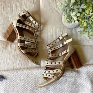 Dolce Vita Cream Studded Strappy Block Heel Sandals